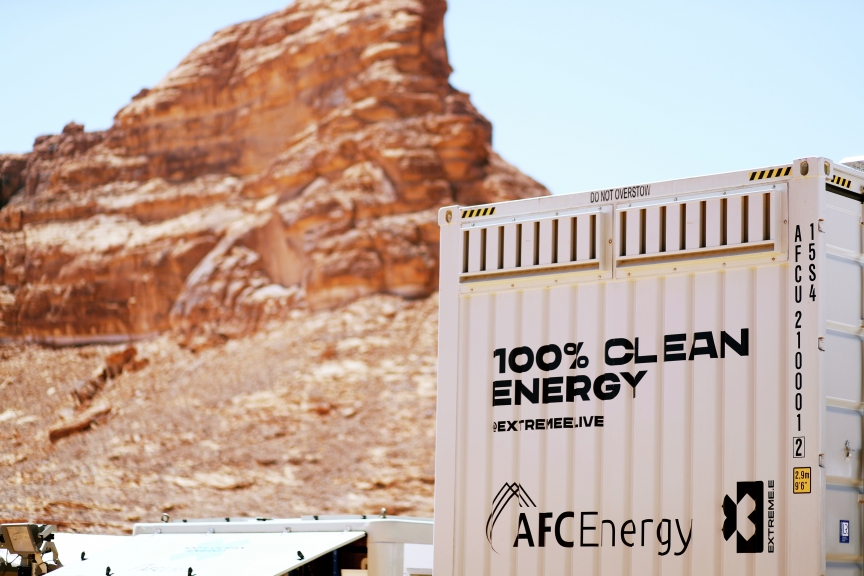 ALULA, SAUDI ARABIA - APRIL 01: AFC Energy container during the Desert X-Prix at AlUla on April 01, 2021 in AlUla, Saudi Arabia. (Photo by Sam Bloxham / LAT Images)