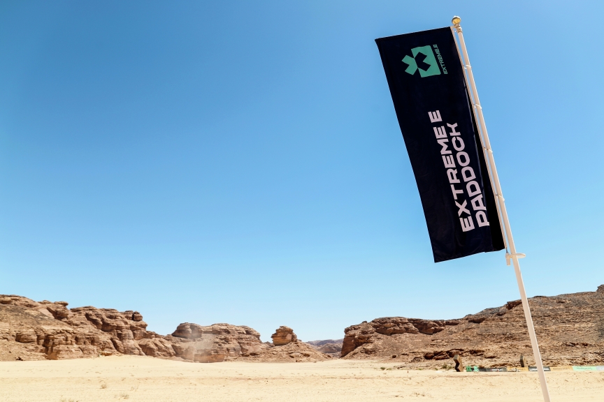 ALULA, SAUDI ARABIA - APRIL 01: Paddock signage during the Desert X-Prix at AlUla on April 01, 2021 in AlUla, Saudi Arabia. (Photo by Sam Bloxham / LAT Images)
